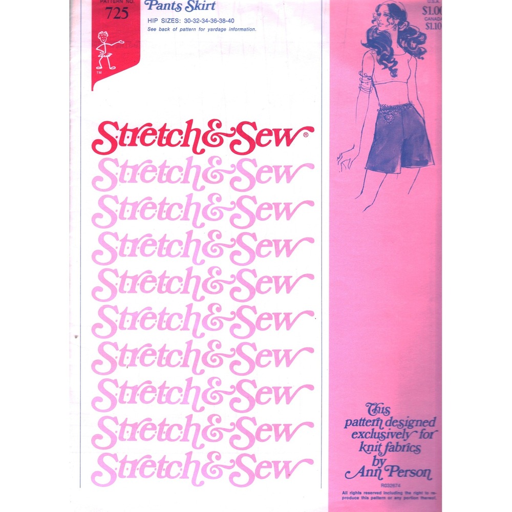 Vintage Stretch & Sew 725 Pants Skirt Sewing Pattern Ann Person Knit Fabrics 70s